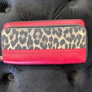 Coach Red and Leopard Print Wallet